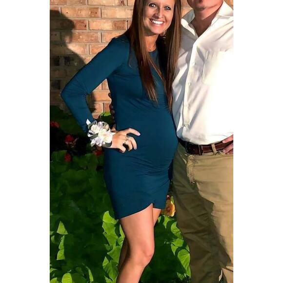 Pink blush size small teal maternity ruched side stretch long sleeve midi LOOK # - Picture 3 of 8